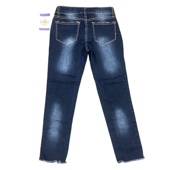 Vigoss Girls 10 The Austin Ankle Skinny Jeans Butterfly Embroidery Raw Hem Denim - Picture 14 of 15